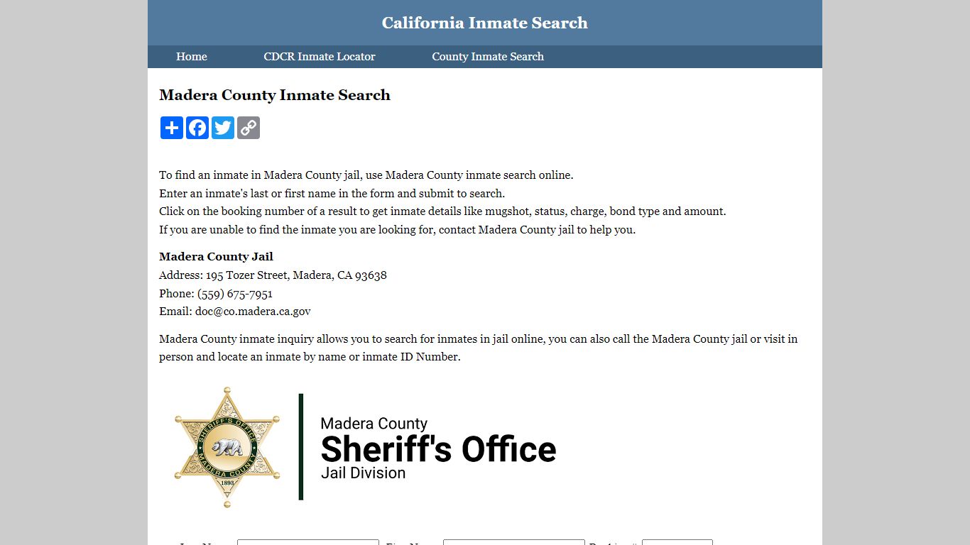 Madera County Inmate Search